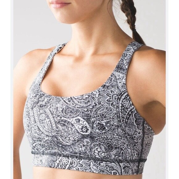 Lululemon Energy Bra Antique Paisley White Black Size 4 - Picture 1 of 5